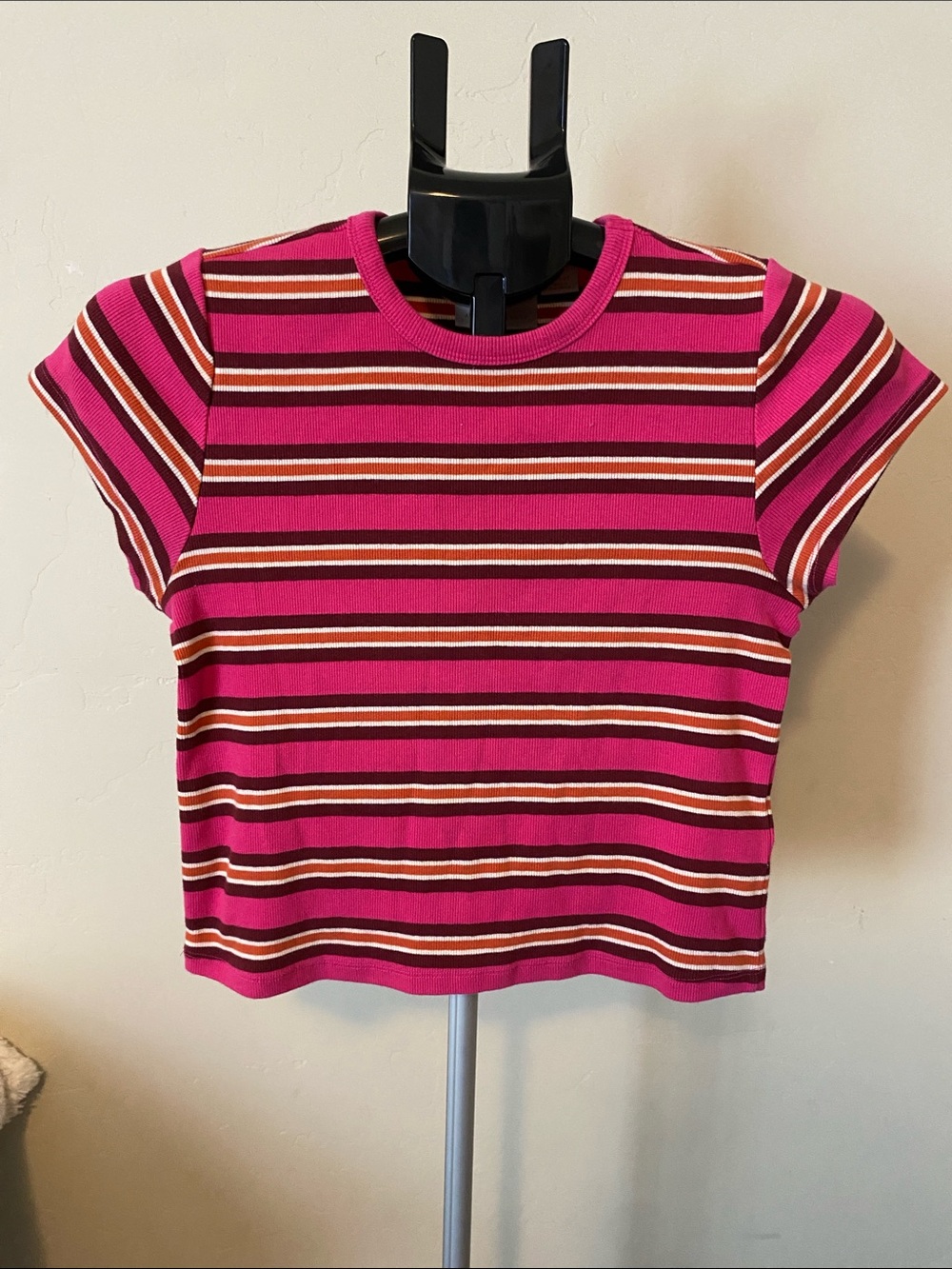 Maeve by Anthropologie Pink colored stripe cropped top size large